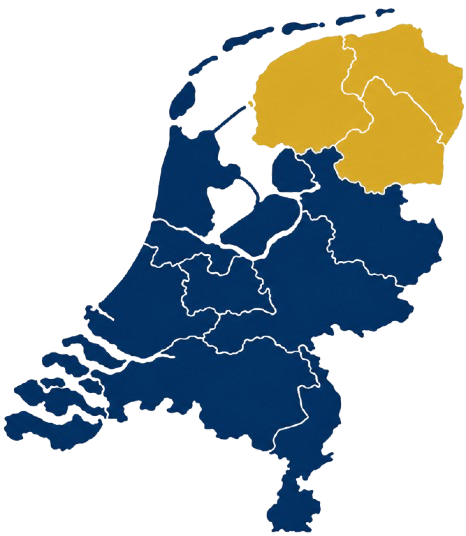 Werkgebied van Begeleiding en Zorg De Hoorn in Groningen, Friesland en Drenthe